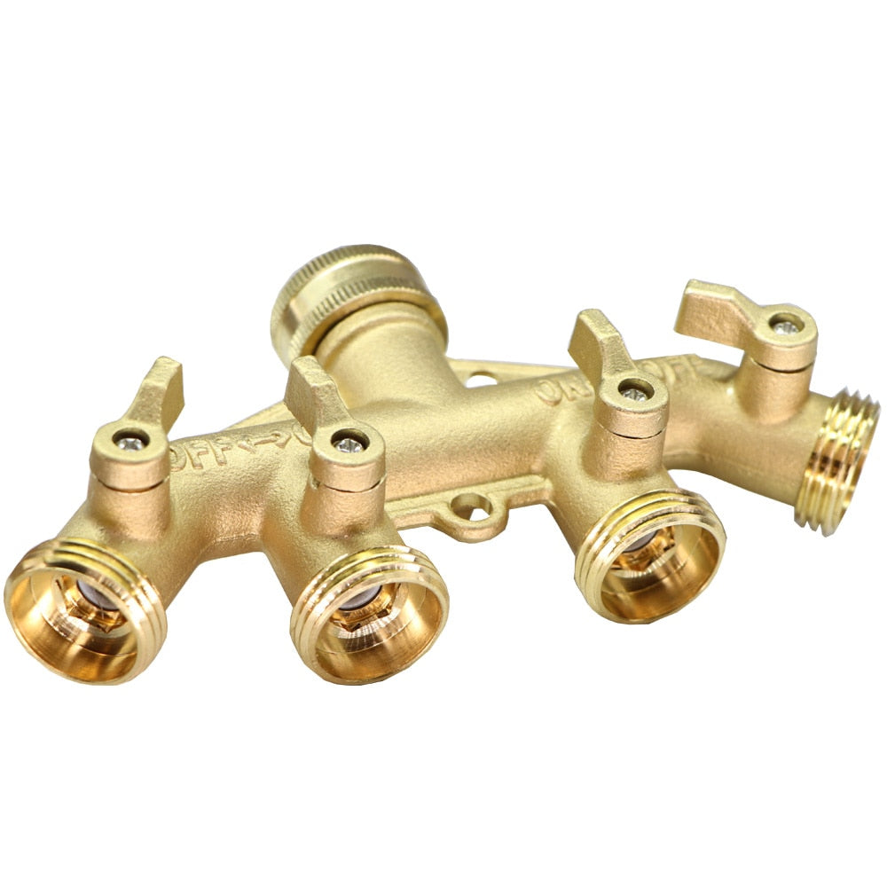 3/4 Inch Solid Brass Garden Hose Adapter 4 Way Tap Connectors Distributor Switch Valve Water Splitters For Watering Irrigation - KiwisLove