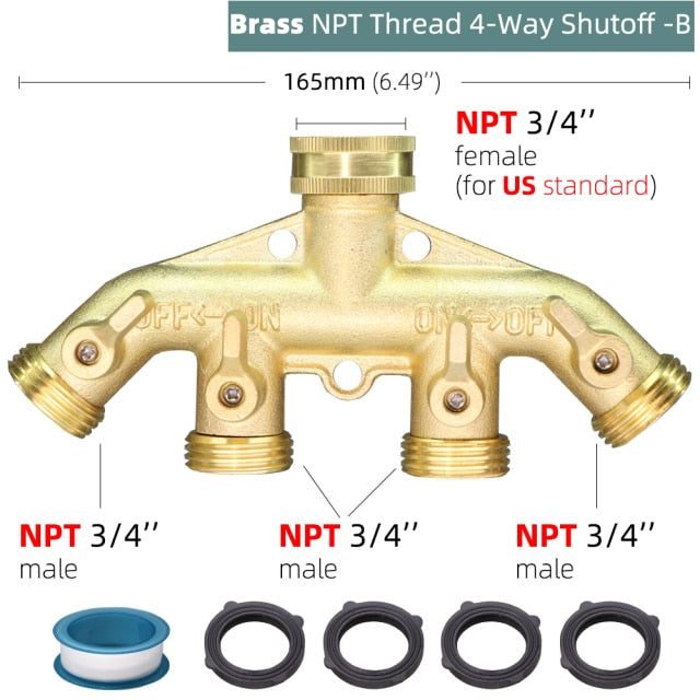 3/4 Inch Solid Brass Garden Hose Adapter 4 Way Tap Connectors Distributor Switch Valve Water Splitters For Watering Irrigation - KiwisLove