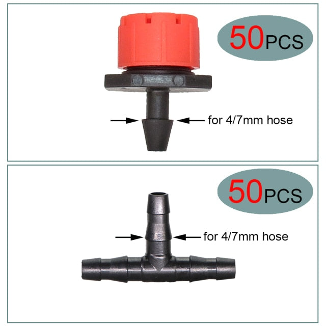 50 set Garden Irriate Adjustable Drippers 4/7MM Barb Tee Connectors Micro - KiwisLove