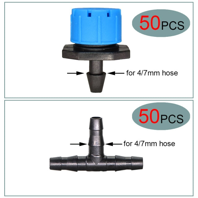 50 set Garden Irriate Adjustable Drippers 4/7MM Barb Tee Connectors Micro - KiwisLove