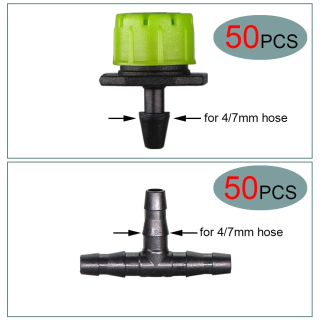 50 set Garden Irriate Adjustable Drippers 4/7MM Barb Tee Connectors Micro - KiwisLove