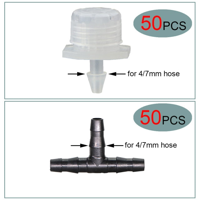 50 set Garden Irriate Adjustable Drippers 4/7MM Barb Tee Connectors Micro - KiwisLove