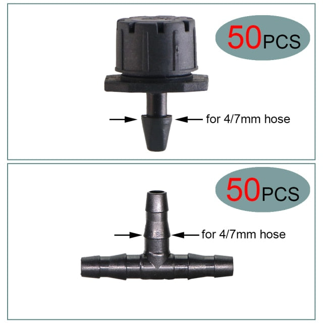 50 set Garden Irriate Adjustable Drippers 4/7MM Barb Tee Connectors Micro - KiwisLove