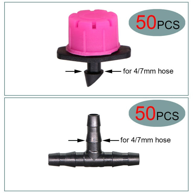 50 set Garden Irriate Adjustable Drippers 4/7MM Barb Tee Connectors Micro - KiwisLove