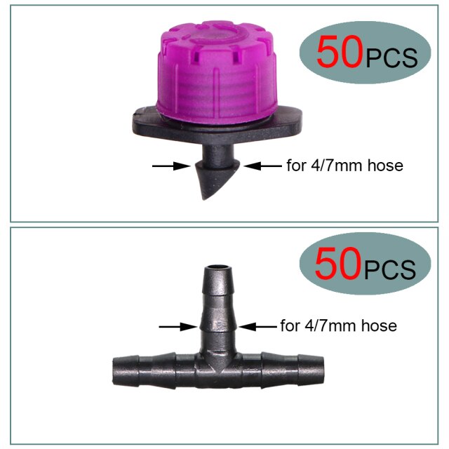 50 set Garden Irriate Adjustable Drippers 4/7MM Barb Tee Connectors Micro - KiwisLove