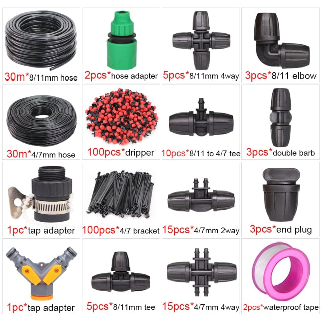 Hose Micro Drip Irrigation Watering Kit  Flow Dripper Sprinkler Spray Mist - KiwisLove