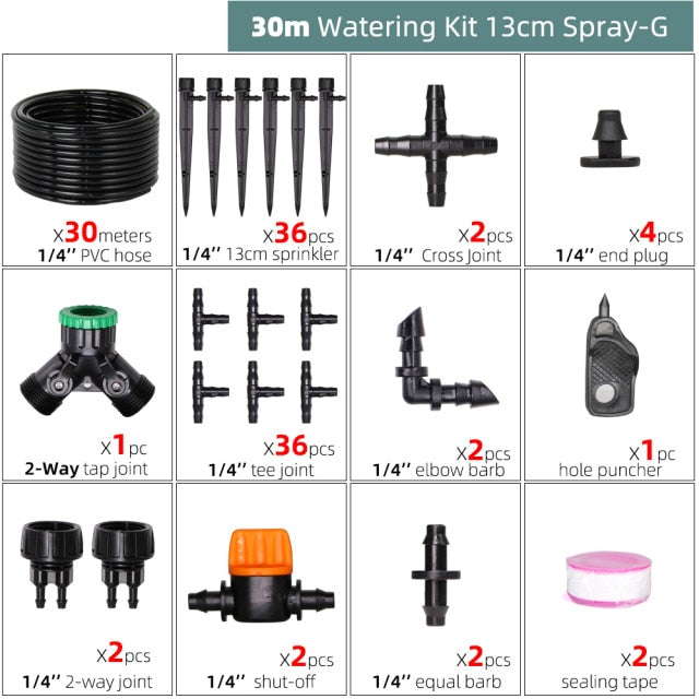 Drip Irrigation System 1/4" Hose 180 Degree Adjustable Sprinkler Kit - KiwisLove