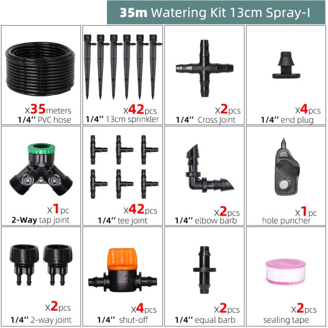 Drip Irrigation System 1/4" Hose 180 Degree Adjustable Sprinkler Kit - KiwisLove