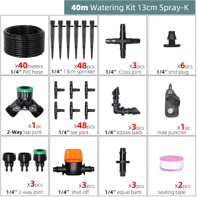 Drip Irrigation System 1/4" Hose 180 Degree Adjustable Sprinkler Kit - KiwisLove