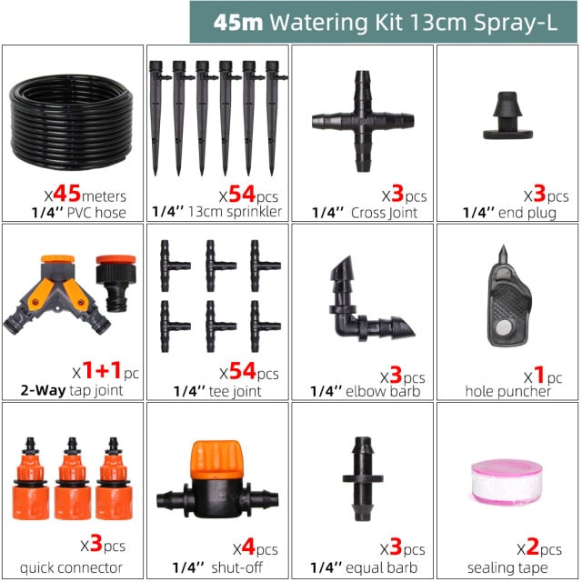 Drip Irrigation System 1/4" Hose 180 Degree Adjustable Sprinkler Kit - KiwisLove