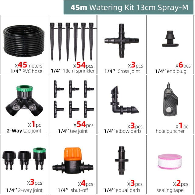Drip Irrigation System 1/4" Hose 180 Degree Adjustable Sprinkler Kit - KiwisLove