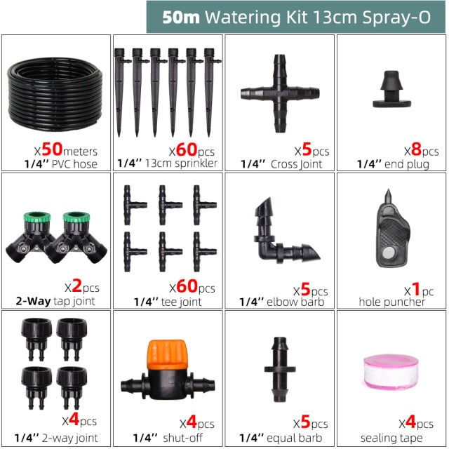 Drip Irrigation System 1/4" Hose 180 Degree Adjustable Sprinkler Kit - KiwisLove