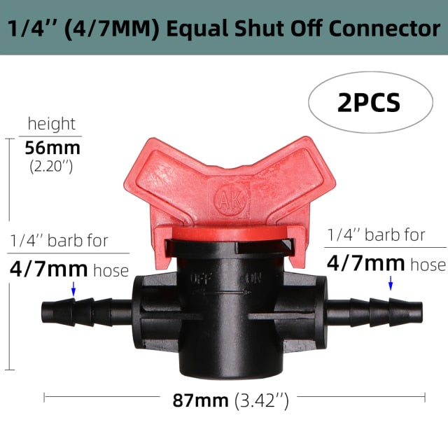 1/4'' Barbed Mini Valve Shut Off Coupling Connectors for 4/7mm Hose - KiwisLove