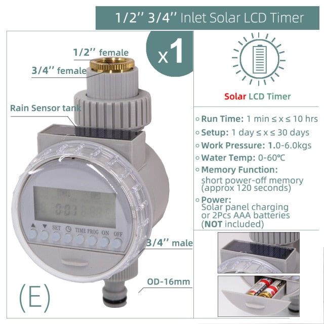 Water Timer Rain Sensor Solar LCD Double Dial Ball Valve Controller - KiwisLove