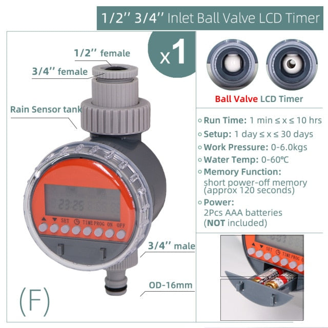 Water Timer Rain Sensor Solar LCD Double Dial Ball Valve Controller - KiwisLove