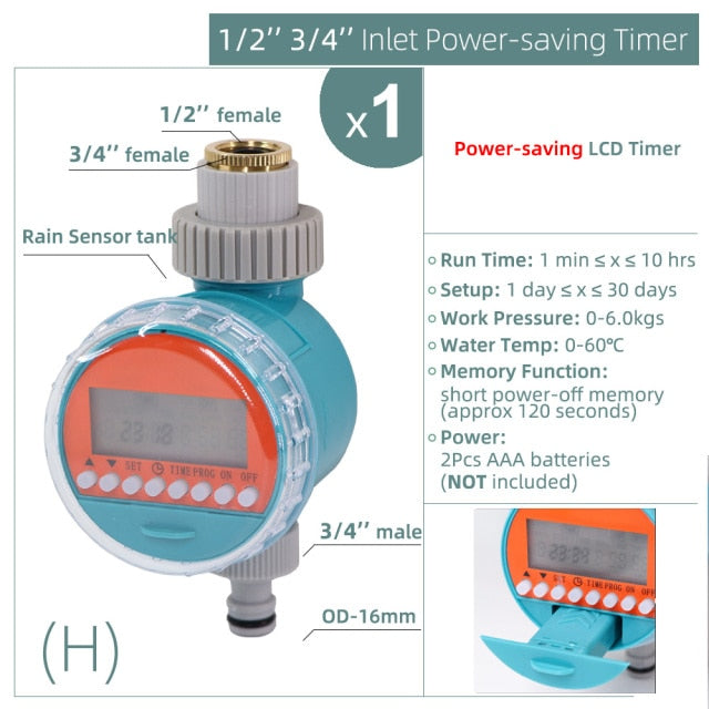 Water Timer Rain Sensor Solar LCD Double Dial Ball Valve Controller - KiwisLove