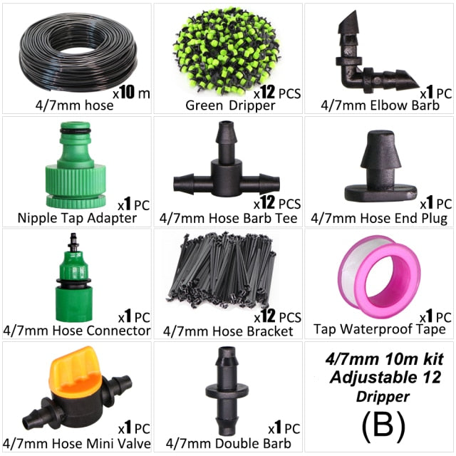 DIY 1/4" Tubing Drip Irrigation Kit Garden Watering Cooling Mist System - KiwisLove