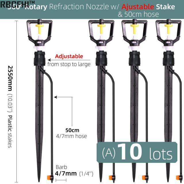 360 Degrees Rotating Sprayer Refraction Mist Nozzles with Stakes Connector Gardens lawn Irrigation for 1/4'' Hose Sprinklers - KiwisLove