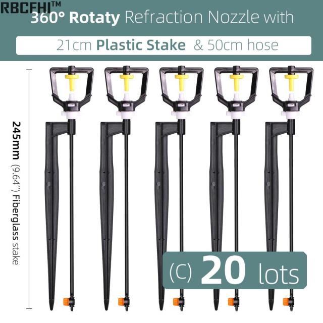 360 Degrees Rotating Sprayer Refraction Mist Nozzles with Stakes Connector Gardens lawn Irrigation for 1/4'' Hose Sprinklers - KiwisLove