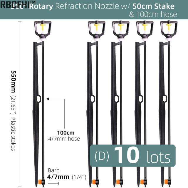 360 Degrees Rotating Sprayer Refraction Mist Nozzles with Stakes Connector Gardens lawn Irrigation for 1/4'' Hose Sprinklers - KiwisLove