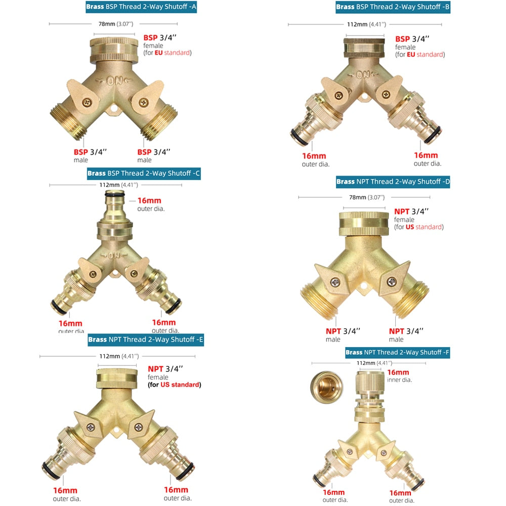 Garden Brass 3/4 Inch Thread Splitter Copper Y Irrigation Valve 5/8" - KiwisLove