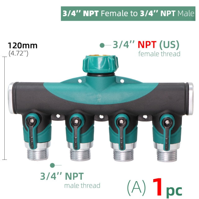 4-Way Water Splitter Zinc Alloy Body Shut Off Valve Faucet Adapter - KiwisLove