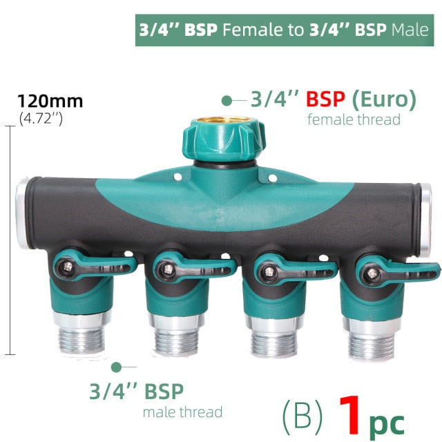 4-Way Water Splitter Zinc Alloy Body Shut Off Valve Faucet Adapter - KiwisLove