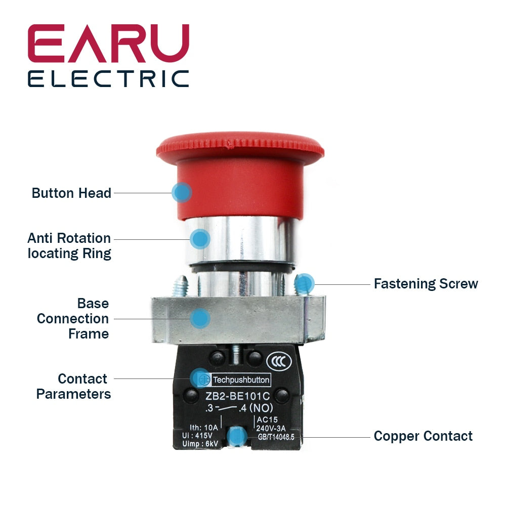 NC NO Momentary latching Mushroom Emergency Stop Push Button Switch - KiwisLove