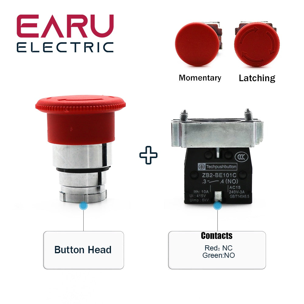 NC NO Momentary latching Mushroom Emergency Stop Push Button Switch - KiwisLove