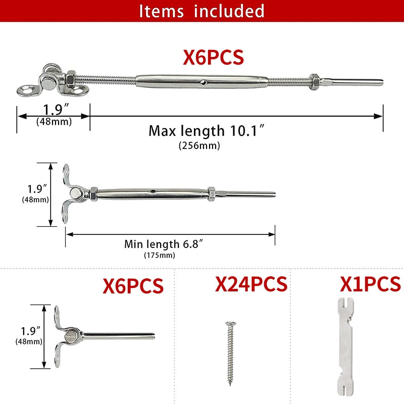 6 Sets Cable Railing Kit 1/8" Swage Toggle Turnbuckle 180 degree Adjustable - KiwisLove