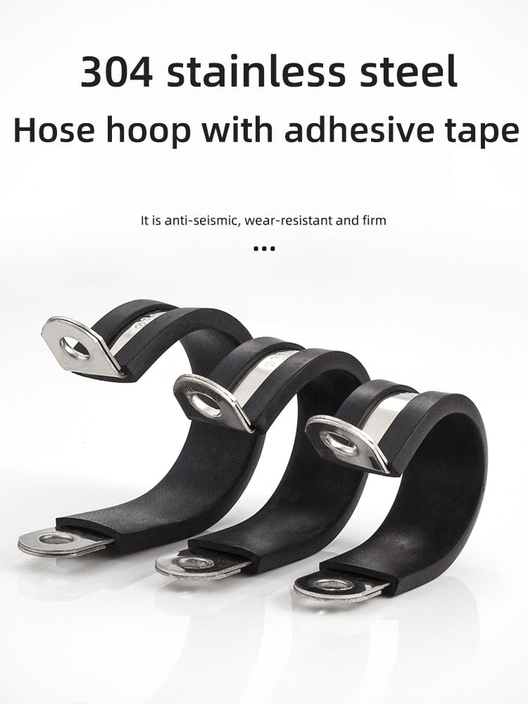304 stainless steel Rubber Lined P Clips R-type pipe clampCable Mounting Hose Pipe  Clamp hose clamp fixed clamp pipe bracket - KiwisLove