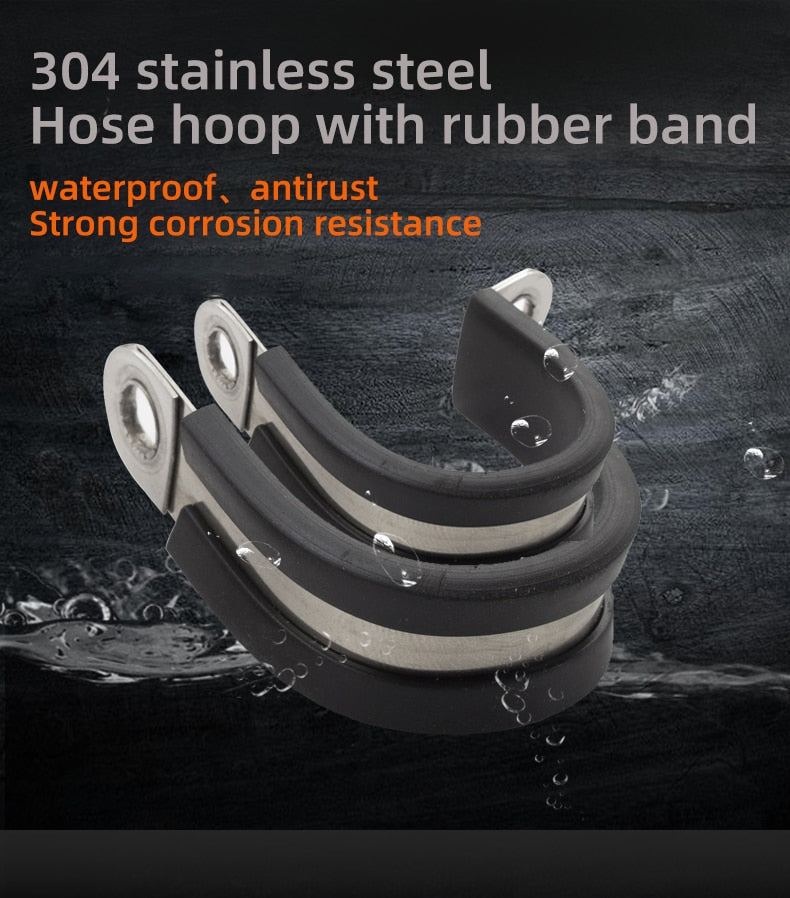304 stainless steel Rubber Lined P Clips R-type pipe clampCable Mounting Hose Pipe  Clamp hose clamp fixed clamp pipe bracket - KiwisLove
