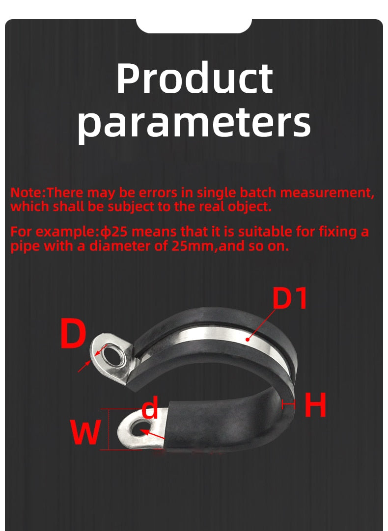 304 stainless steel Rubber Lined P Clips R-type pipe clampCable Mounting Hose Pipe  Clamp hose clamp fixed clamp pipe bracket - KiwisLove