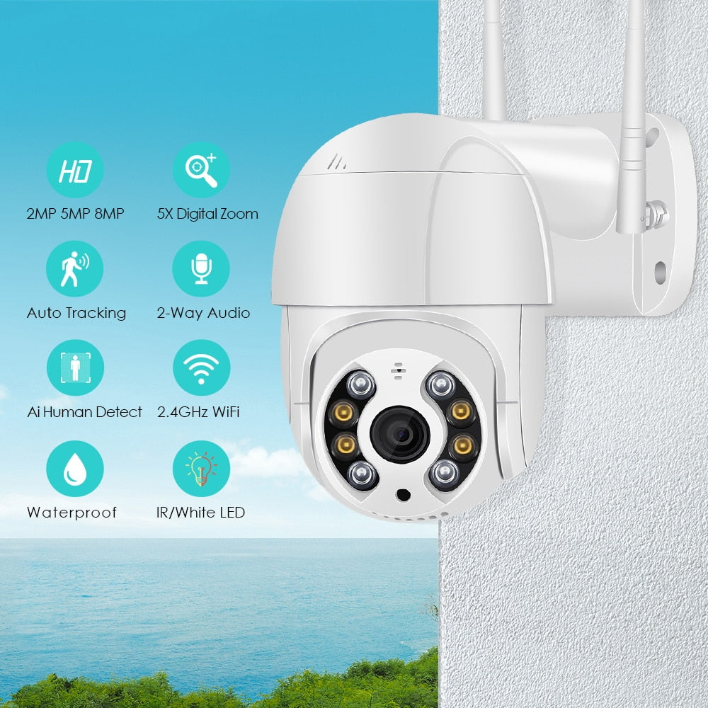 PTZ Wifi IP Camera Cloud 4X Digital Zoom Outdoor AI Human Detect - KiwisLove