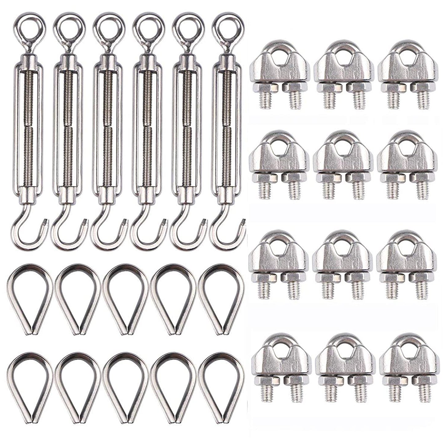 6 pcs M6 Turnbuckles + 12 pcs M3 Clips + 10 pcs M3 Thimble - KiwisLove