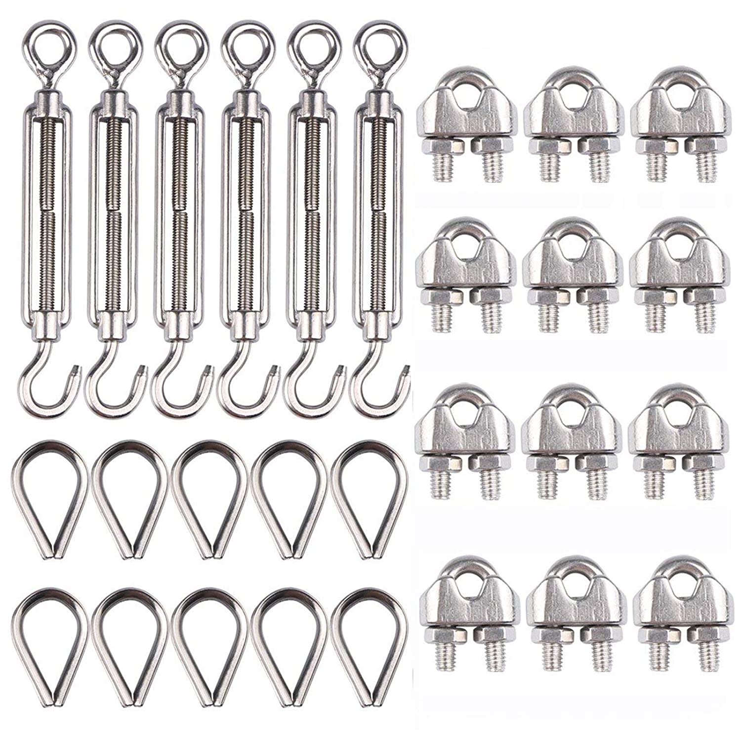 6 pcs M6 Turnbuckles + 12 pcs M3 Clips + 10 pcs M3 Thimble - KiwisLove