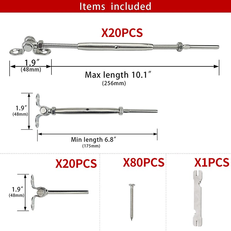 20 Sets Cable Railing Kit 1/8" Swage Toggle Turnbuckle - KiwisLove