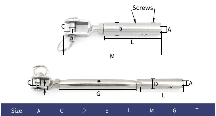 1 set Thread Stainless Steel 304  Fork Jaw Tensioner Buckle Terminal Fitting - KiwisLove