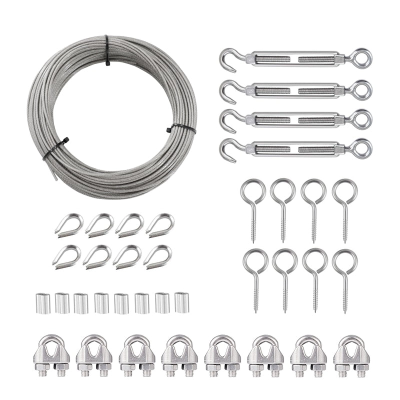 30M PVC Coated 2mm Wire Rope Cable Hooks Hanging Kit - KiwisLove