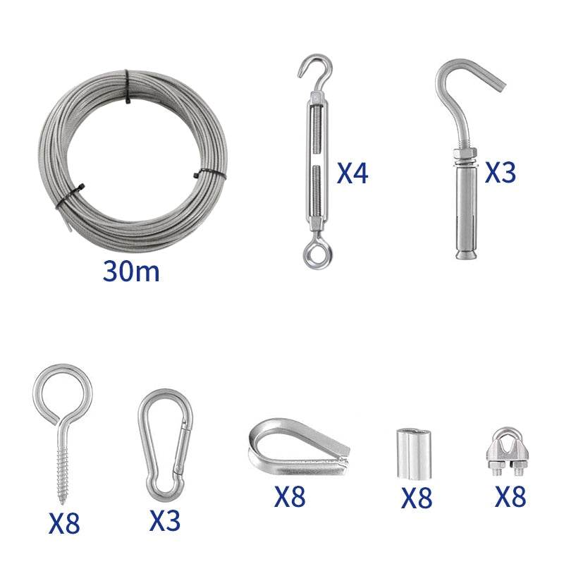 30M PVC Coated 2mm Flexible Wire Rope  Kit - KiwisLove