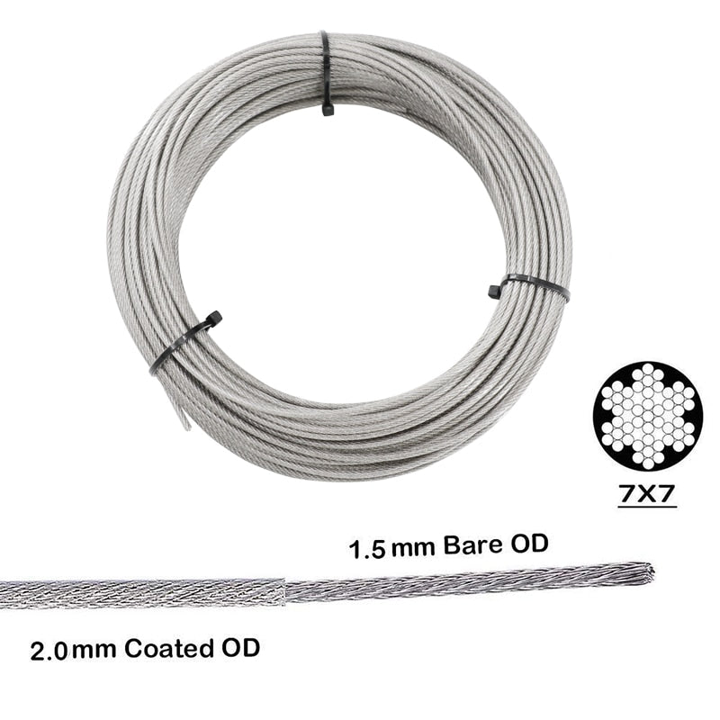 30M PVC Coated 2mm Flexible Wire Rope  Kit - KiwisLove