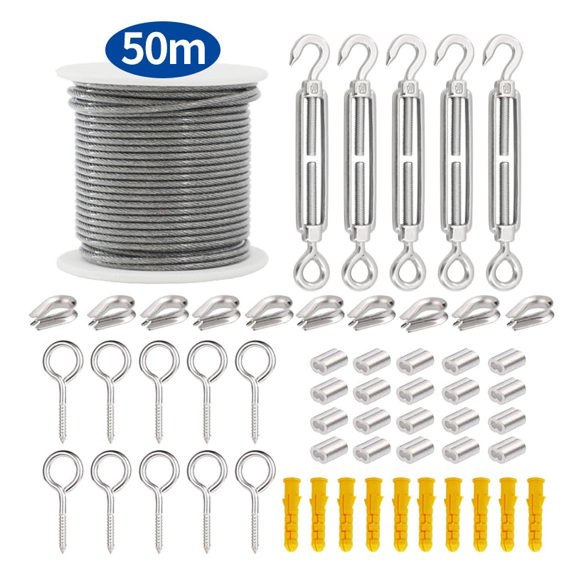 50M PVC Coated Flexible Wire Rope  Kit - KiwisLove