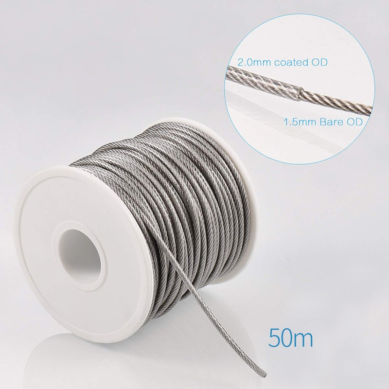 50M PVC Coated Flexible Wire Rope  Kit - KiwisLove