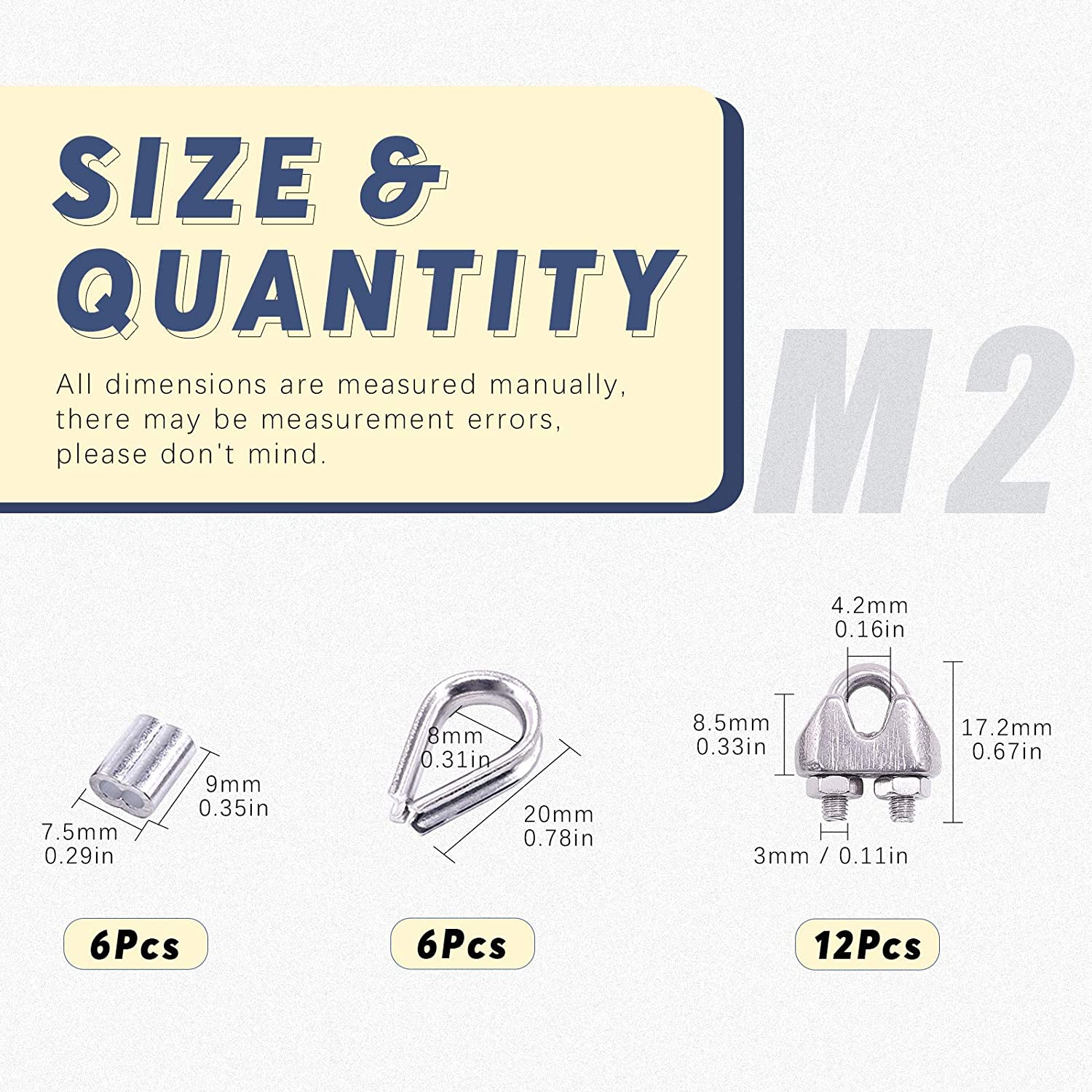 M2 Thimble Loop Sleeve Clip Pack for 2mm Wire Rope Cable - KiwisLove