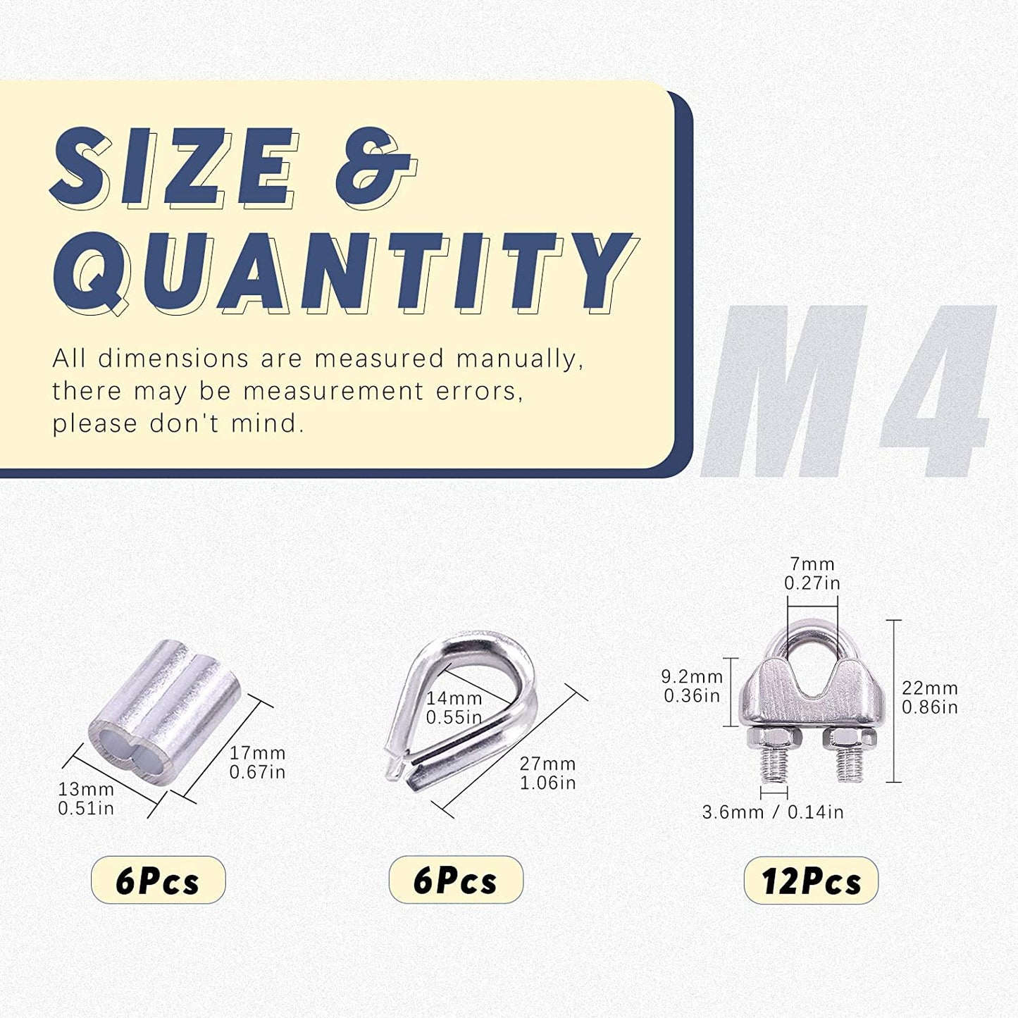 M4 Thimble Loop Sleeve Clip Pack for 4mm Wire Rope Cable - KiwisLove