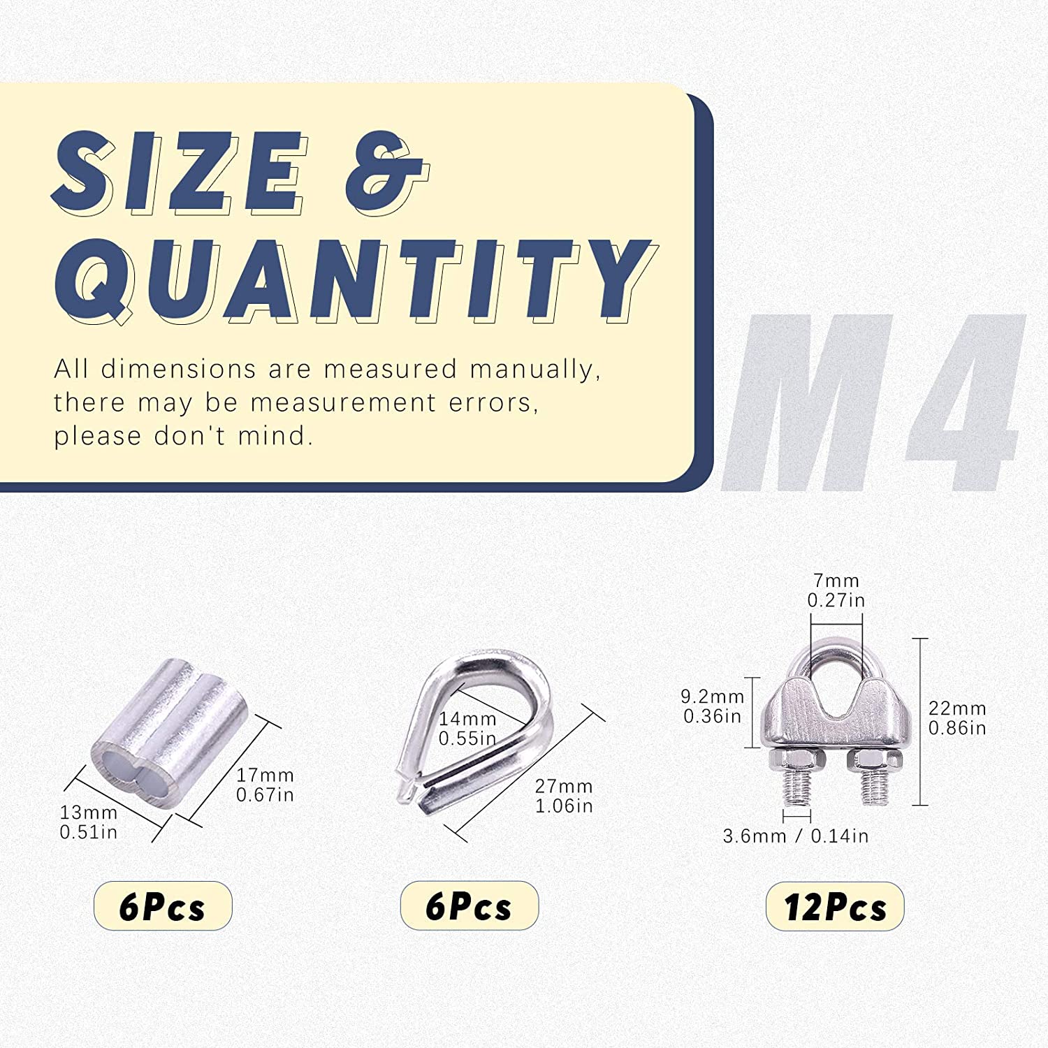 M4 Thimble Loop Sleeve Clip Pack for 4mm Wire Rope Cable - KiwisLove