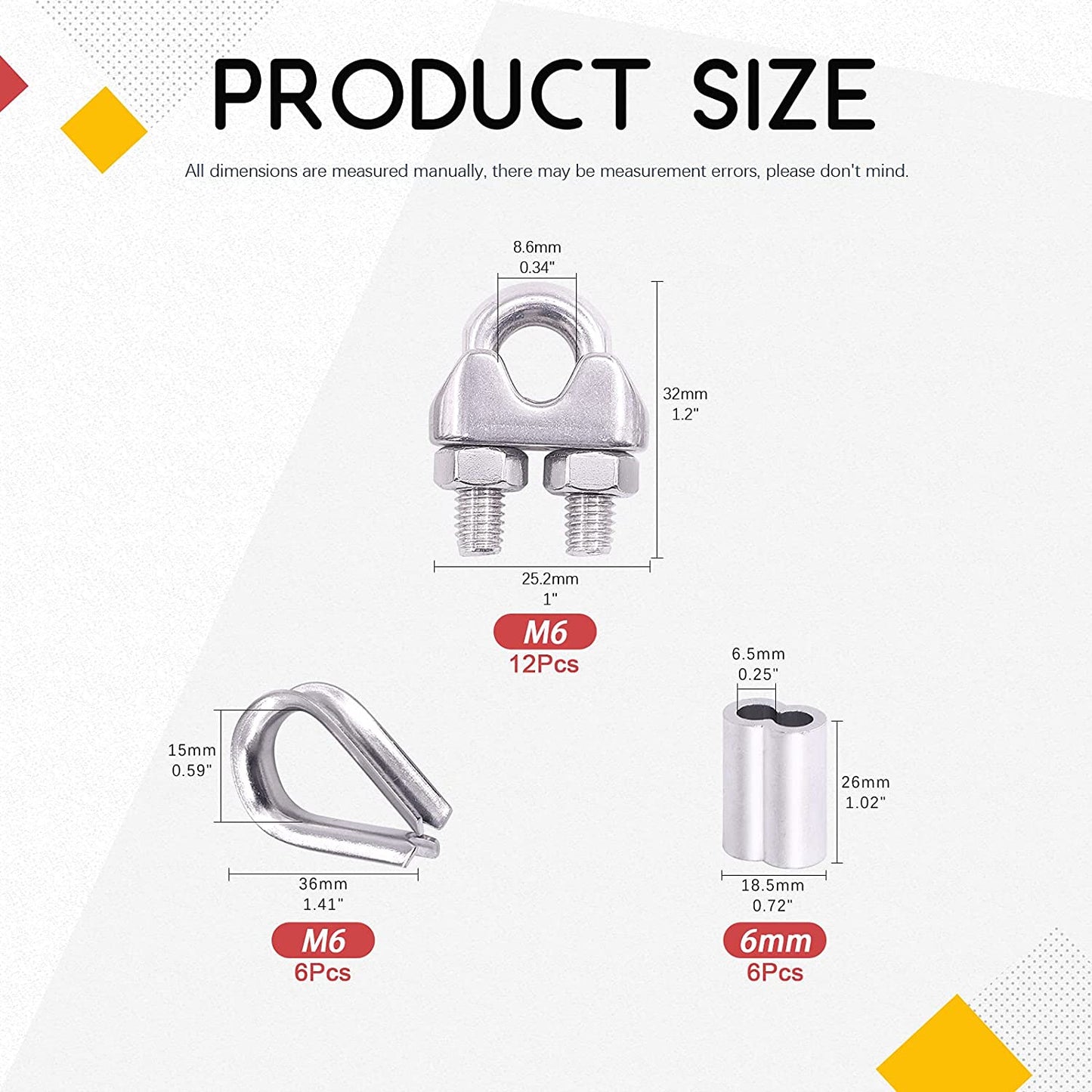 M6 Thimble Loop Sleeve Clip Pack for 6mm Wire Rope Cable - KiwisLove
