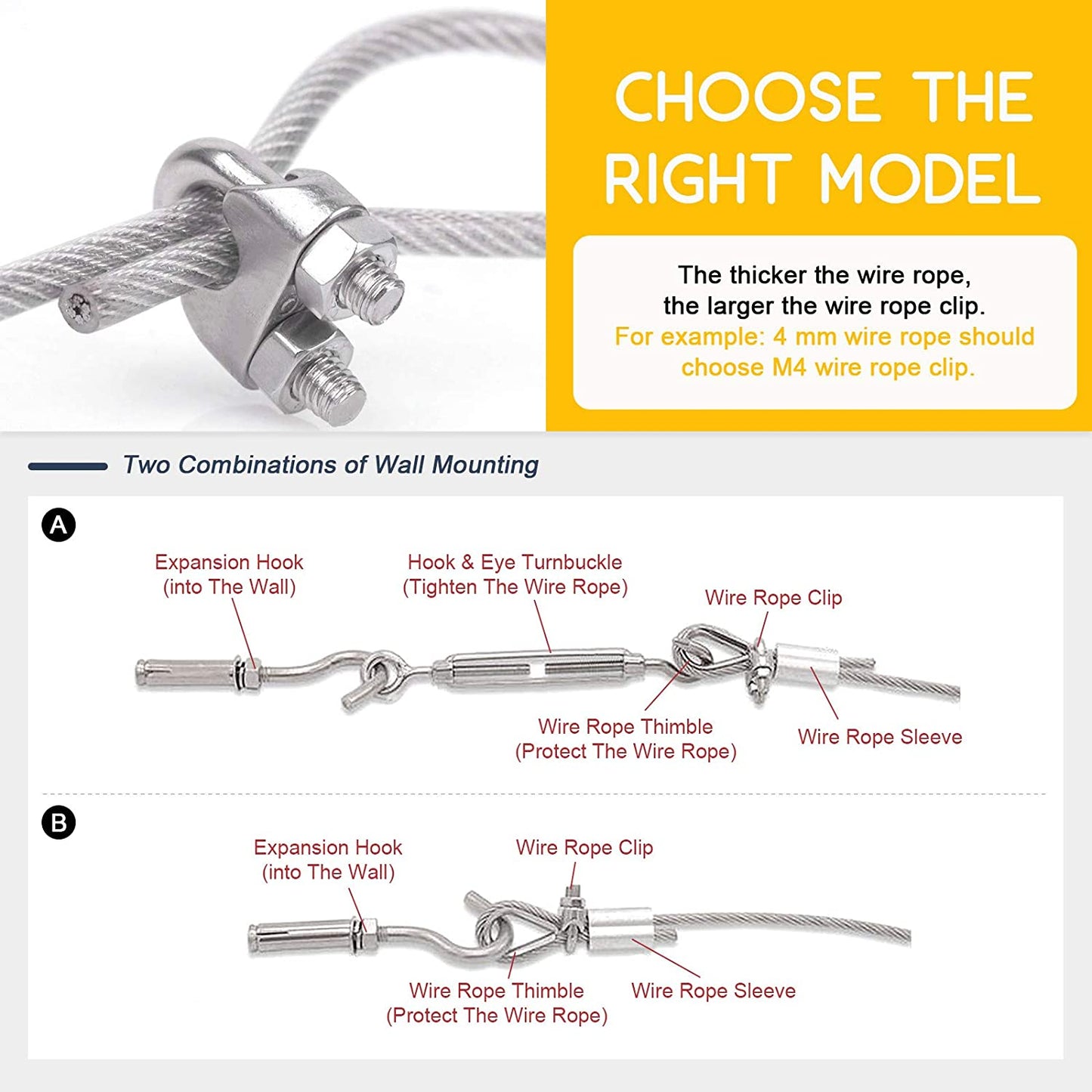 M6 Thimble Loop Sleeve Clip Pack for 6mm Wire Rope Cable - KiwisLove