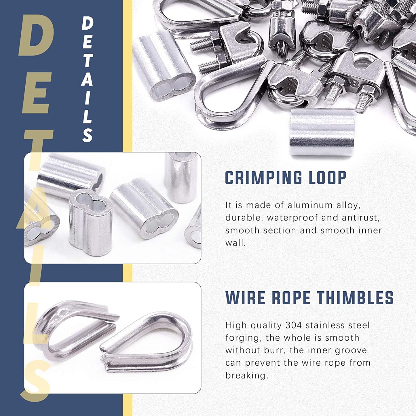 M8 Thimble Loop Sleeve Clip Pack for 8mm Wire Rope Cable - KiwisLove