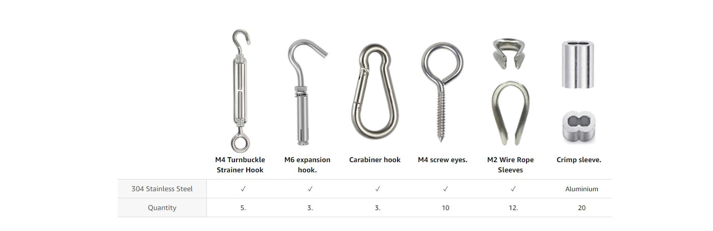 30M Coated Nylon 2mm Wire Rope Kit Thimble Crimping  Turnbucle - KiwisLove